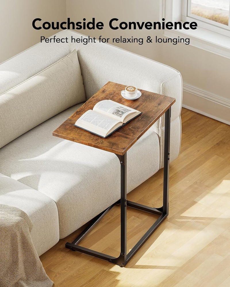 Pipishell C-Shaped Side Table, C Table for Sofa with Two-Piece Desktop & Metal Frame, Large Surface End Table for Living Room, Bedroom, Bedside, Rustic Design - Image 4